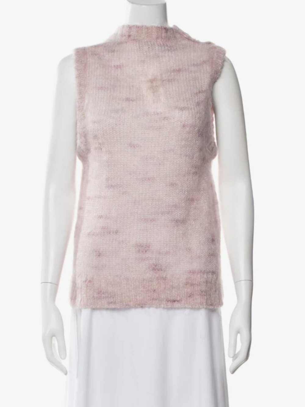 Ganni Mohair Patterned Sleeveless Pink Sweater Size M